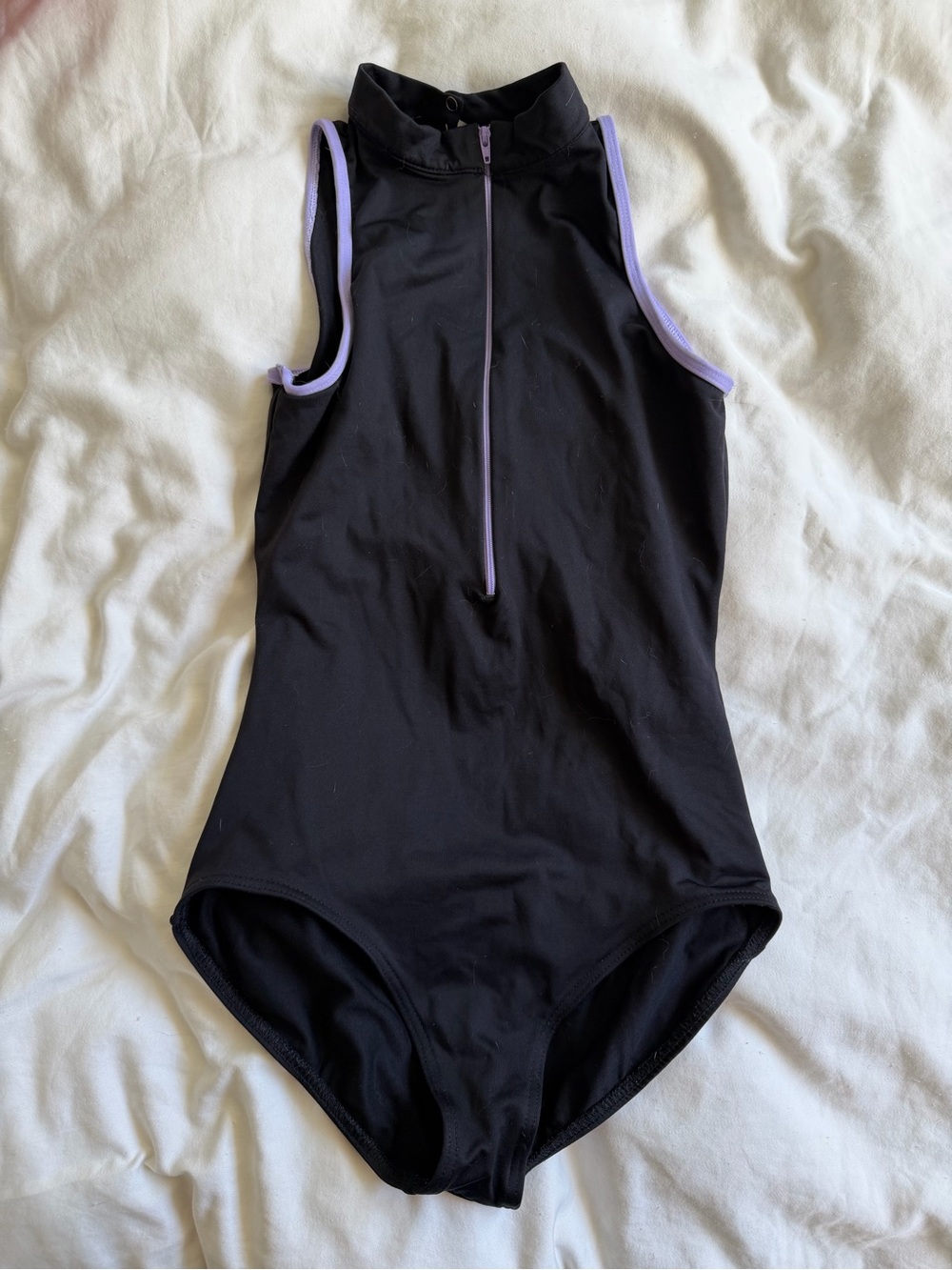 Black One-Piece Leotard with Lilac Trim